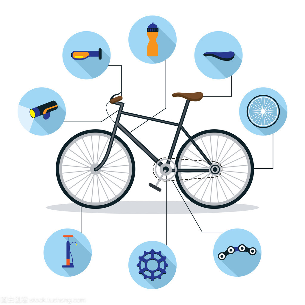 自行车和部分对象平面图标图